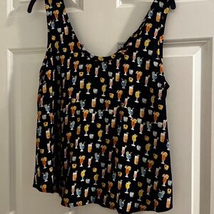 Joie Black Tank Top with Colorful Cocktail Print